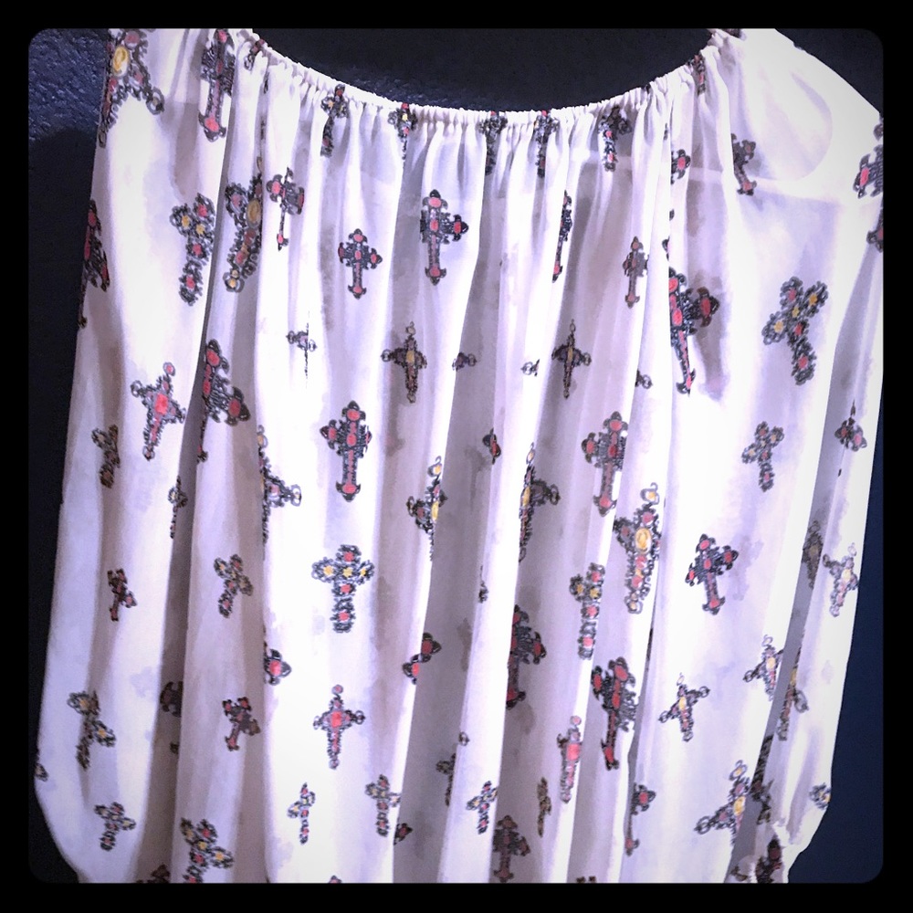 White “one size” white cross blouse.
